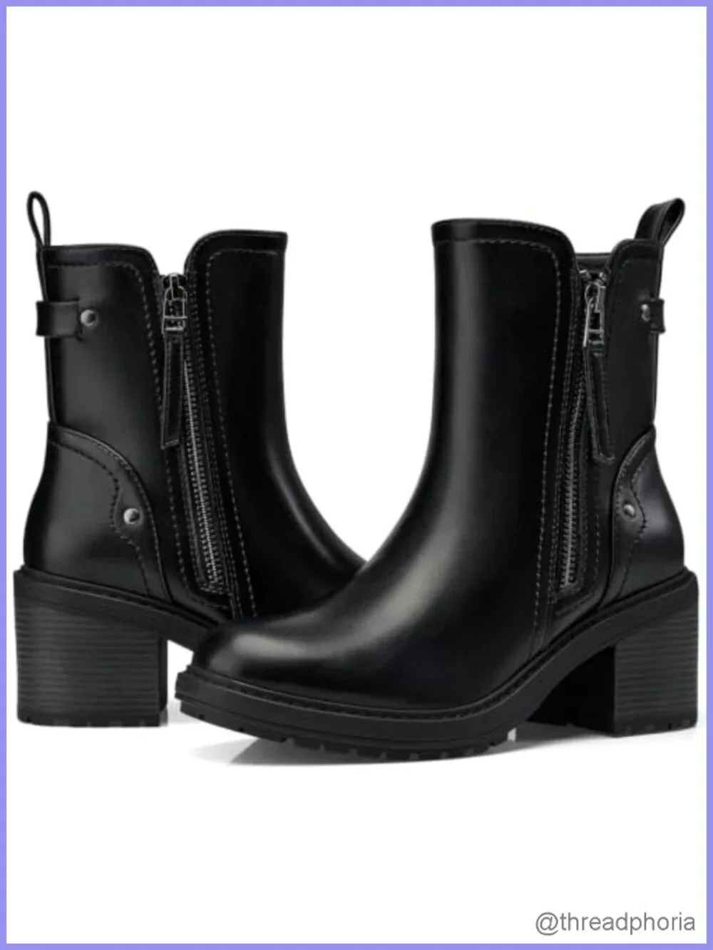 Women's Ankle Boots Faux Leather Chunky Heel Side Zip Booties